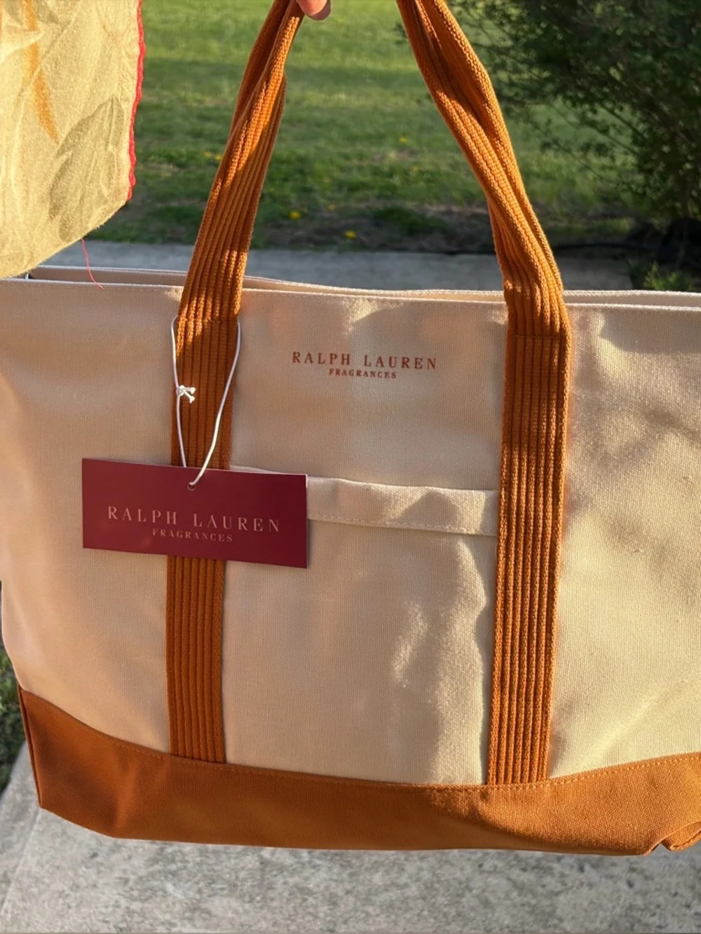 Ralph Lauren Canvas Tote in Cream and Tan - Picture 2 of 10